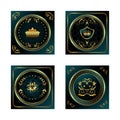 Set blue dark gold-framed labels Royalty Free Stock Photo