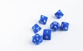 Set of blue dices for rpg, dnd, tabletop or board games on light background Royalty Free Stock Photo