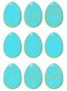 Set of blue Easter eggs with yellow pattern