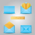Set blue envelopes. Open and closed envelope