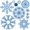 Set of blue floral circle patterns.