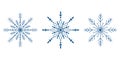 Set of blue frozen snowflakes on white background