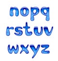 Set of blue gel, ice and caramel alphabet small letters isolated