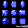 Set of blue gems sapphire of various shapes.