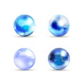 Set of blue glossy marble balls with glare on white Royalty Free Stock Photo