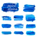 Set of blue gouache paint stains