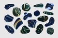 Set of blue and green stones with golden marble texture. Natural shapes, organic textures. Design elements for Royalty Free Stock Photo