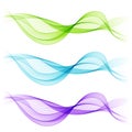 Set of Blue, Green, Violet Abstract Isolated Transparent Wave Li