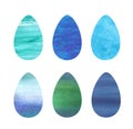 Set of blue and green watercolor easter eggs