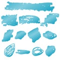 Set of blue hand drawn black grunge elements, banners, brush strokes Royalty Free Stock Photo