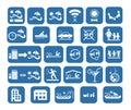 Set of blue icons of hotel items
