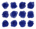 Set of blue ink blot on white background, realistic vector illustration Royalty Free Stock Photo