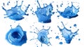 Set of blue Ink drops, blots, splashes on transparent background, png Royalty Free Stock Photo