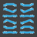 Set of blue isolated banner ribbons with white stroke on a black background. Simple flat vector illustration. With space for text Royalty Free Stock Photo