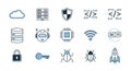 Set of 16 blue line icons for cloud computing security technology and digital protection concepts in minimalist style Royalty Free Stock Photo