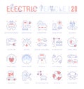 Set Blue Line Icons of Electric Vehicle.