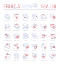 Set Blue Line Icons of Fruit and Herbal Tea.