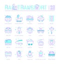 Set Blue Line Icons of Rail Transport Royalty Free Stock Photo