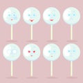 Set of blue lollipops with emotion.