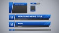 Set blue lower third for news channel stream and television template Royalty Free Stock Photo