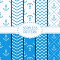 Set of blue marine geometric seamless pattern with Royalty Free Stock Photo