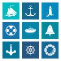 Set of Blue Marine Icons Royalty Free Stock Photo