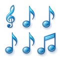 A set of blue musical notes and a treble clef icons Illustration, 3d rendered in a glossy Royalty Free Stock Photo