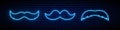 Set of 3 blue neon mustache icons. Royalty Free Stock Photo