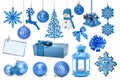 Set of blue New Year baubles for Christmas fir-tree Royalty Free Stock Photo