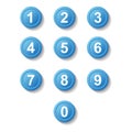 Set blue number button icon with shadow