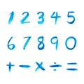 Set of blue number hand drawn watercolor illustration on white Royalty Free Stock Photo