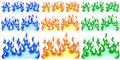 Set of blue, orange and green flames vector illustration element Royalty Free Stock Photo