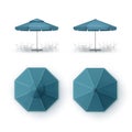 Set of Blue Patio Outdoor Beach Cafe Restaurant Round Umbrella