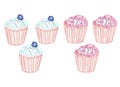 Set of blue and pink cupcakes for a gender reveal party