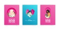 Set of blue and pink greeting cards for mothers day. Women and baby silhouettes, congratulation text, cuted heart on