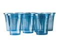 Set of blue plastic cups isolated on white background. Royalty Free Stock Photo