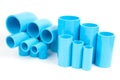 Set Blue PVC Pipe fittings joint and elbow , PVC Conduit Fitting Royalty Free Stock Photo