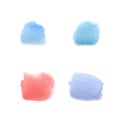 Set of blue and red blurry watercolour stains isolated on a white background.