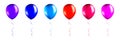 Set of Blue, Red, Orange, Pink and Purple balloons on transparent white background. Mockup for balloon print. Vector Royalty Free Stock Photo