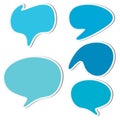 Set of blue round sticker speech bubbles isolated