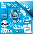 Set of blue sale tickets, labels, stamps ... Royalty Free Stock Photo