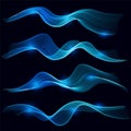 Set of blue smoke wave in dark background Royalty Free Stock Photo