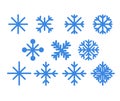 Set of blue snowflakes.Christmas design vector icons isolated on white background. Snowflake silhouettes. Symbol of snow, holiday, Royalty Free Stock Photo