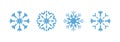 Set of blue Snowflakes, isolated on white background. Snowflake collection different shape. Snowflakes vector icons in a row Royalty Free Stock Photo