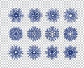 Set of blue snowflakes vector icon on transparent Royalty Free Stock Photo