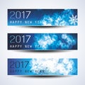 Set of Blue Sparkling Horizontal Christmas, New Year Banners - 2017 Royalty Free Stock Photo