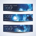 Set of Blue Sparkling Horizontal Christmas, New Year Banners - 2017 Royalty Free Stock Photo