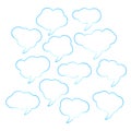 Set of blue speech bubbles. Cartoon Vector illustration. Isolated on transparent white background. Hand draw style, dialog clouds. Royalty Free Stock Photo