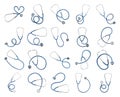 Set of blue stethoscopes on white background. Medical device Royalty Free Stock Photo