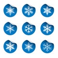 Set of blue stickers. Snowflakes Icon. Vector Illustration.